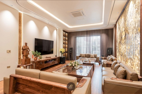 Thi công nội thất biệt thự gỗ óc chó tại Chị Hương - Hải Dương